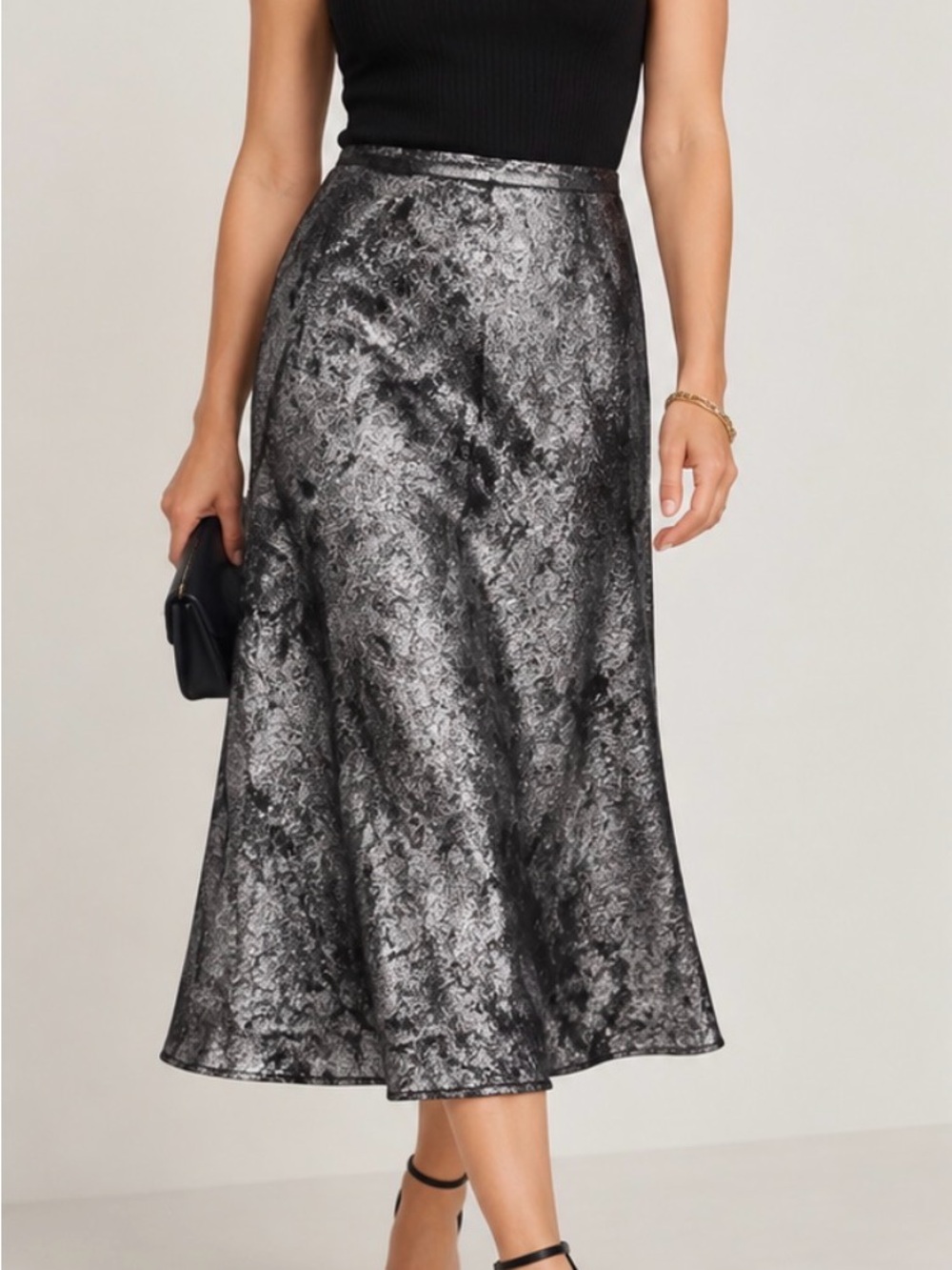 ON 34th Metallic Midi Skirt in Gunmetal